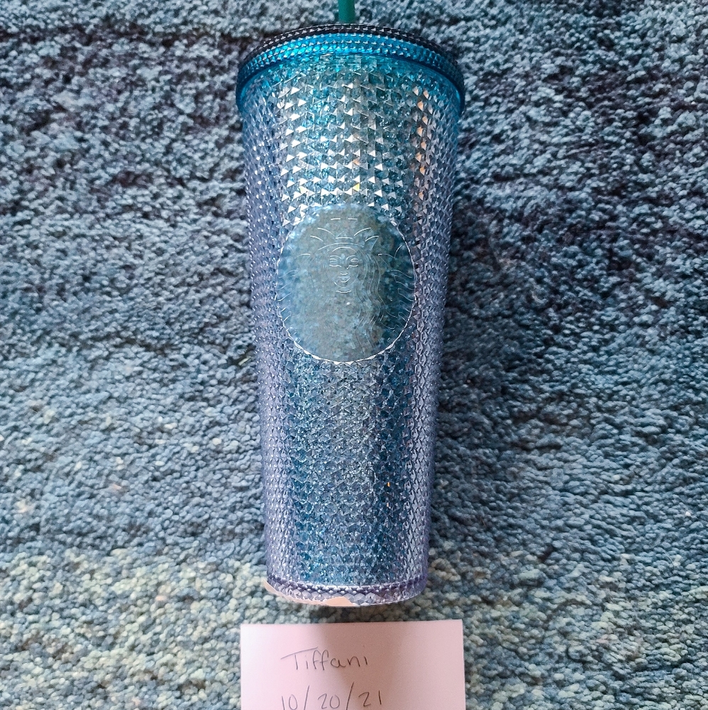 Starbucks Indonesia Glitter Cyan Studded Cup Lid Damage